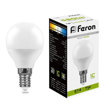 Лампа светодиодная Feron LB-95 Шарик E14 7W 175-265V 4000K - фото 128989