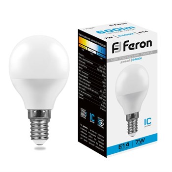 Лампа светодиодная Feron LB-95 Шарик E14 7W 175-265V 6400K - фото 128991