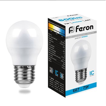 Лампа светодиодная Feron LB-95 Шарик E27 7W 175-265V 6400K - фото 128997
