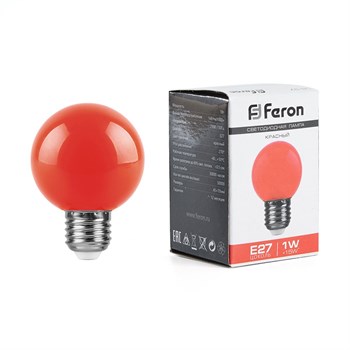 Лампа светодиодная Feron LB-37 Шарик E27 1W 230V Красный - фото 129089