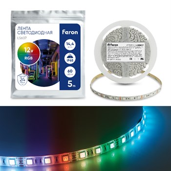 Cветодиодная LED лента Feron LS607, 60SMD(5050)/м 14.4Вт/м  5м IP65 12V RGB - фото 129545