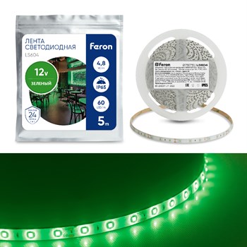 Cветодиодная LED лента Feron LS604, 60SMD(2835)/м 4.8Вт/м  5м IP65 12V зеленый - фото 129725