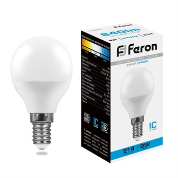 Лампа светодиодная Feron LB-550 Шарик E14 9W 6400K - фото 130166