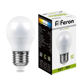 Лампа светодиодная Feron LB-550 Шарик E27 9W 175-265V 4000K - фото 130170