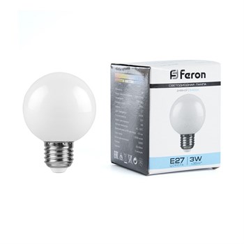 Лампа светодиодная Feron LB-371 Шар E27 3W 230V 6400K матовый - фото 131338