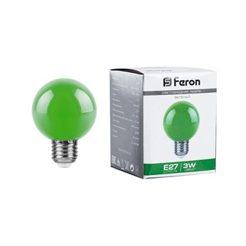 Лампа светодиодная Feron LB-371 Шар E27 3W 230V зеленый - фото 131366