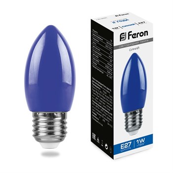 Лампа светодиодная Feron LB-376 свеча E27 1W синий - фото 131418