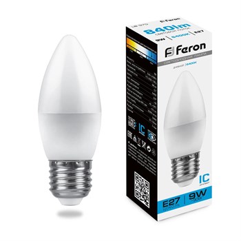 Лампа светодиодная Feron LB-570 Свеча E27 9W 6400K - фото 131727