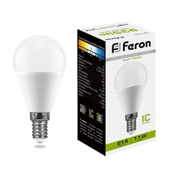 Лампа светодиодная Feron LB-750 Шарик E14 11W 4000K - фото 131743