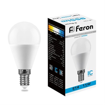 Лампа светодиодная Feron LB-750 Шарик E14 11W 175-265V 6400K - фото 131745