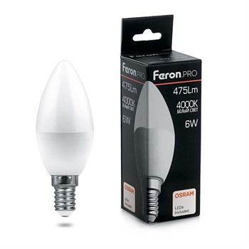 Лампа светодиодная Feron.PRO LB-1306 Свеча E14 6W 175-265V 4000K - фото 133522