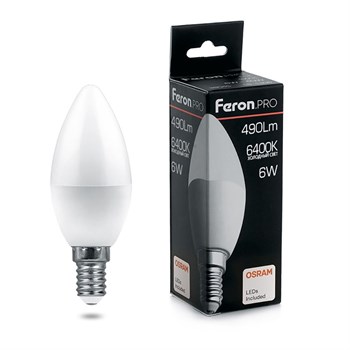 Лампа светодиодная Feron.PRO LB-1306 Свеча E14 6W 175-265V 6400K - фото 133523