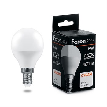 Лампа светодиодная Feron.PRO LB-1406 Шарик E14 6W 175-265V 2700K - фото 133540