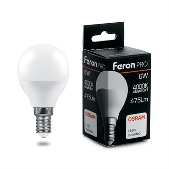 Лампа светодиодная Feron.PRO LB-1406 Шарик E14 6W 175-265V 4000K - фото 133541