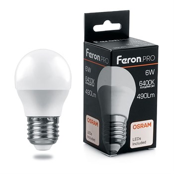 Лампа светодиодная Feron.PRO LB-1406 Шарик E27 6W 175-265V 6400K - фото 133545