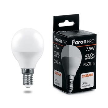 Лампа светодиодная Feron.PRO LB-1407 Шарик E14 7.5W 175-265V 4000K - фото 133547