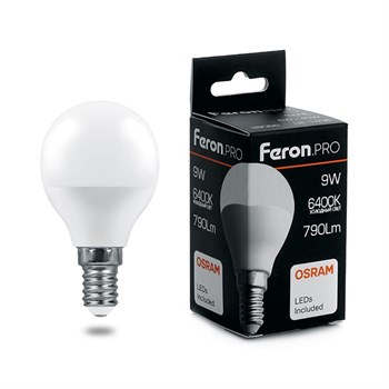 Лампа светодиодная Feron.PRO LB-1409 Шарик E14 9W 175-265V 6400K - фото 133554