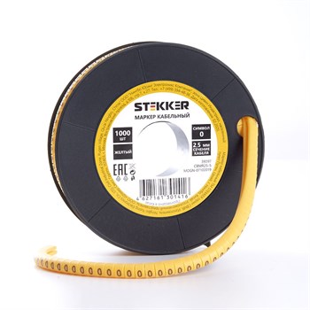 Кабель-маркер "0" для провода сеч. 4мм2 STEKKER CBMR25-0 , желтый, упаковка 1000 шт - фото 133570