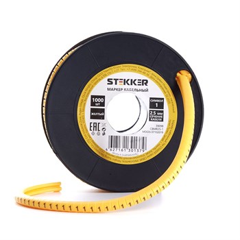 Кабель-маркер "1" для провода сеч. 4мм2 STEKKER CBMR25-1 , желтый, упаковка 1000 шт - фото 133572