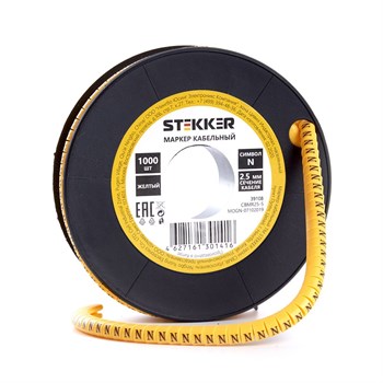 Кабель-маркер "N" для провода сеч. 4мм2 STEKKER CBMR25-N , желтый, упаковка 1000 шт - фото 133592