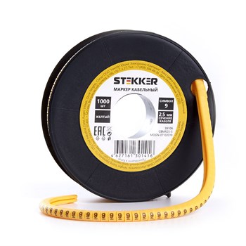 Кабель-маркер "9" для провода сеч. 6мм2 STEKKER CBMR40-9 , желтый, упаковка 500 шт - фото 133614