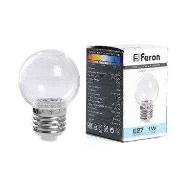 Лампа светодиодная Feron LB-37 Шарик прозрачный E27 1W 230V 2700K - фото 134144
