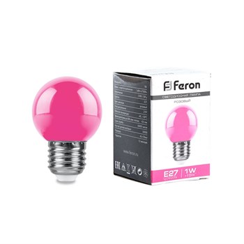 Лампа светодиодная Feron LB-37 Шарик E27 1W 230V Розовый - фото 134148