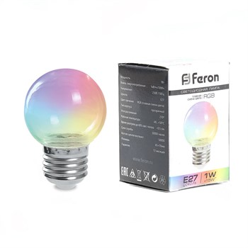 Лампа светодиодная Feron LB-371 Шар прозрачный E27 3W 230V RGB плавная смена цвета - фото 134198