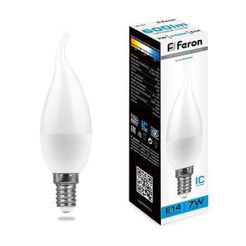 Лампа светодиодная Feron LB-97 Свеча на ветру E14 7W 175-265V 6400K - фото 135194