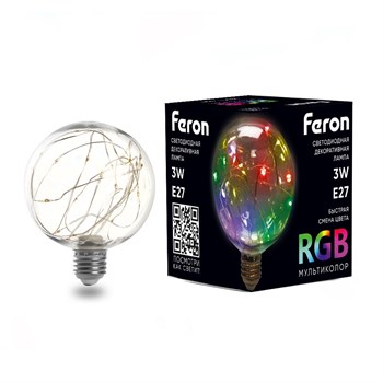 Лампа светодиодная Feron LB-382 E27 3W 230V RGB - фото 135935