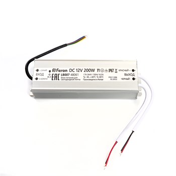 Трансформатор электронный для светодиодной ленты 200W 12V IP67 (драйвер), LB007 FERON - фото 137955