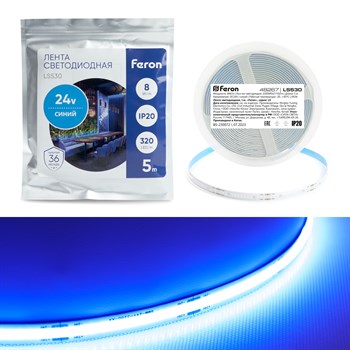 Светодиодная LED лента Feron LS530 320SMD(2110) 8Вт/м 24V 5000*8*1.8мм IP20, синий - фото 139192