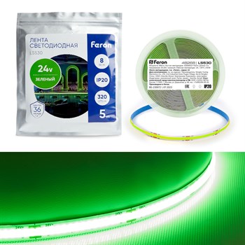 Светодиодная LED лента Feron LS530 320SMD(2110) 10Вт/м 24V 5000*8*1.8мм IP20, зеленый - фото 139207