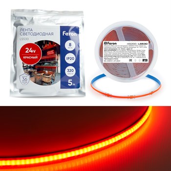 Светодиодная LED лента Feron LS530 320SMD(2110) 8Вт/м 24V 5000*8*1,8мм IP20, красный - фото 139215