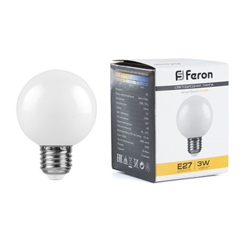 Лампа светодиодная Feron LB-371 Шар E27 3W 230V 2700K матовый - фото 141412