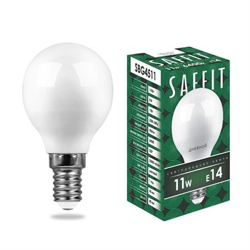 Лампа светодиодная SAFFIT SBG4511 Шарик E14 11W 230V 6400K - фото 141442
