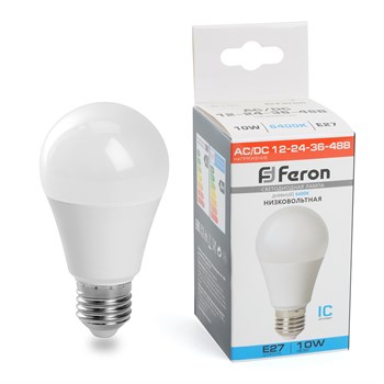 Лампа светодиодная низковольтная Feron LB-192 Шар E27 10W 12-48V 6400K - фото 145345