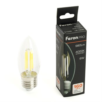 Лампа светодиодная Feron.PRO LB-1206 Свеча E27 980LM 6W 175-265V 4000K - фото 157542