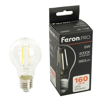 Лампа светодиодная Feron.PRO LB-1106 Шар E27 980LM 6W 175-265V 4000K - фото 157702