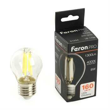 Лампа светодиодная Feron.PRO LB-1708 Шарик E27 1300LM 8W 175-265V 4000K - фото 159972