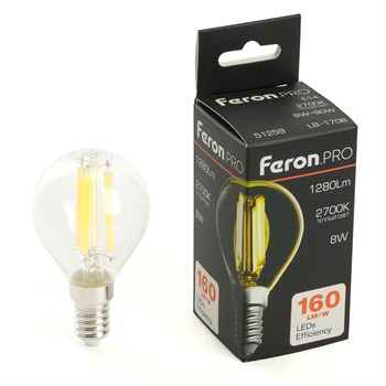 Лампа светодиодная Feron.PRO LB-1708 Шарик E14 1280LM 8W 175-265V 2700K - фото 160016