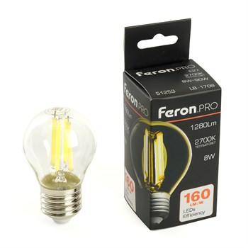 Лампа светодиодная Feron.PRO LB-1708 Шарик E27 1280LM 8W 175-265V 2700K - фото 160026