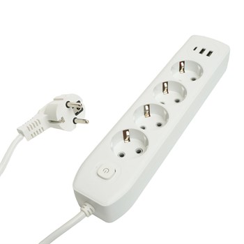 Удлинитель 4-местный c/з 3x1 мм2, 3 м, 250В, 10А, 2USB+1Type-C 2,4А, серия Home plus, белый STEKKER HM08-43-02 - фото 160552