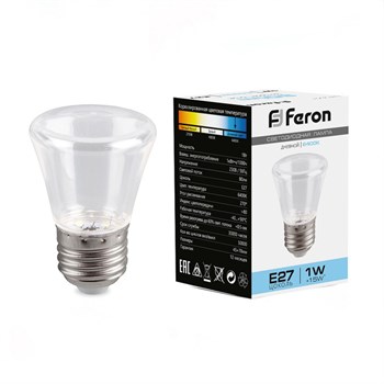 Лампа светодиодная Feron LB-372 Колокольчик прозрачный E27 1W 6400K - фото 164725