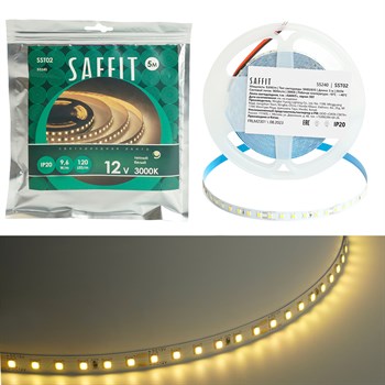 SST02 SAFFIT 120SMD(2835)/м 9.6Вт/м 12V 5000*8*1.22мм 3000К, IP20 - фото 164887