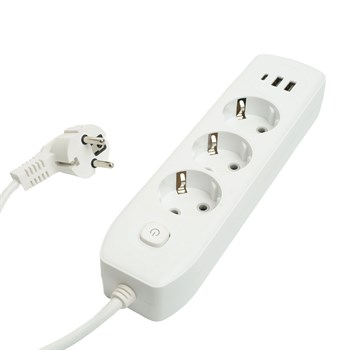 Удлинитель 3-местный c/з 3x1 мм2, 3 м, 250В, 10А, 2USB+1Type-C 2,4А, серия Home plus, белый STEKKER HM08-33-02 - фото 164951