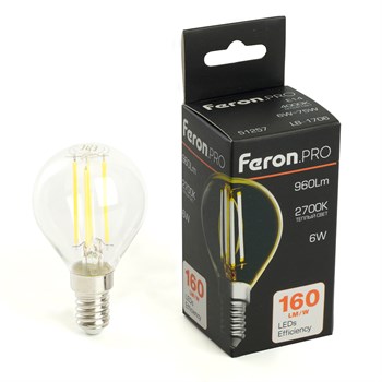 Лампа светодиодная Feron.PRO LB-1706 Шарик E14 960LM 6W 175-265V 2700K - фото 165305