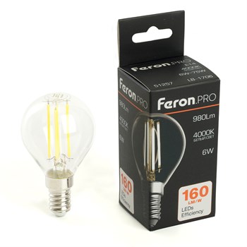 Лампа светодиодная Feron.PRO LB-1706 Шарик E14 980LM 6W 175-265V 4000K - фото 165323