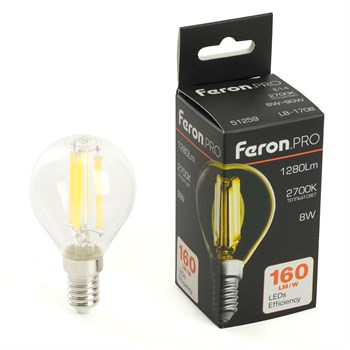 Лампа светодиодная Feron.PRO LB-1708 Шарик E14 1280LM 8W 175-265V 2700K - фото 165367