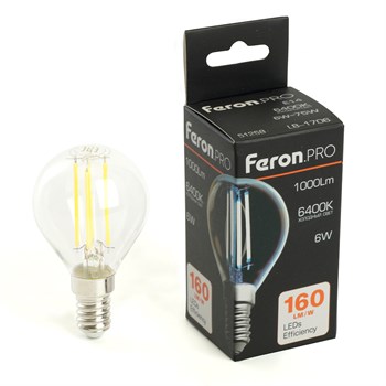 Лампа светодиодная Feron.PRO LB-1706 Шарик E14 1000LM 6W 175-265V 6400K - фото 165403